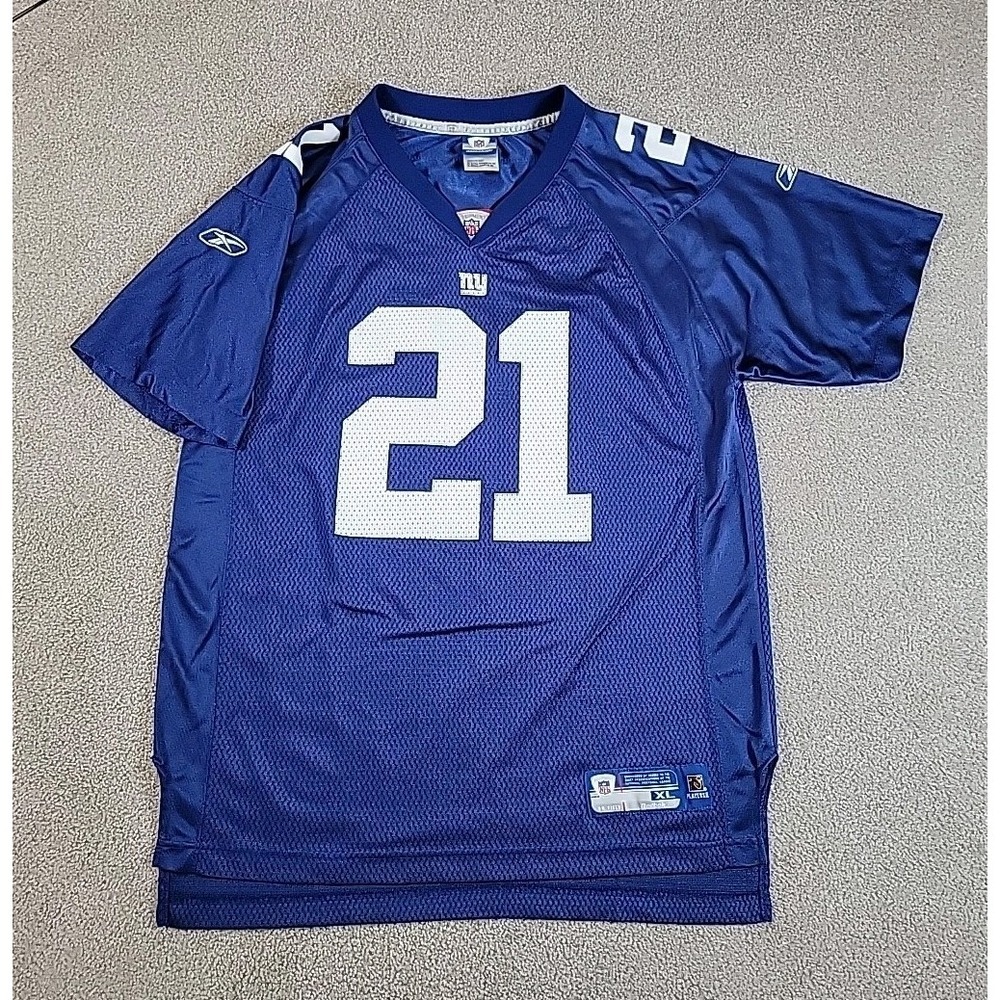 New York Giants Tiki Barber Reebok NFL Equipment Jersey Blue Size XL BOYS YOUTH‎